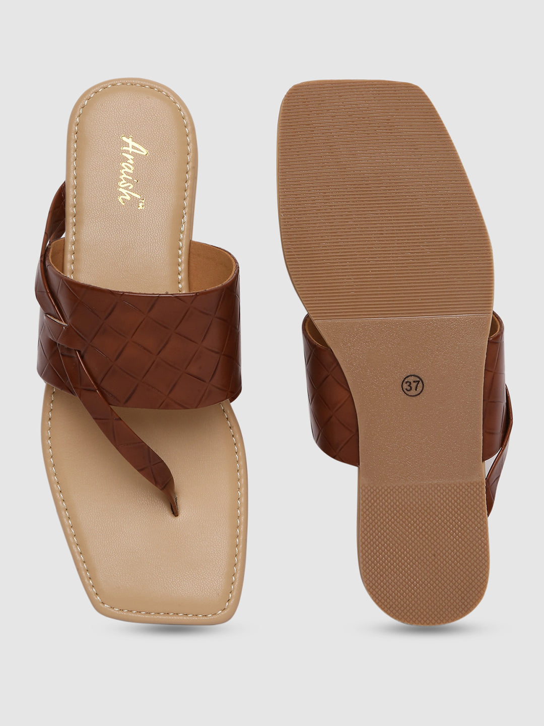 Tan Checkered Casual Flats