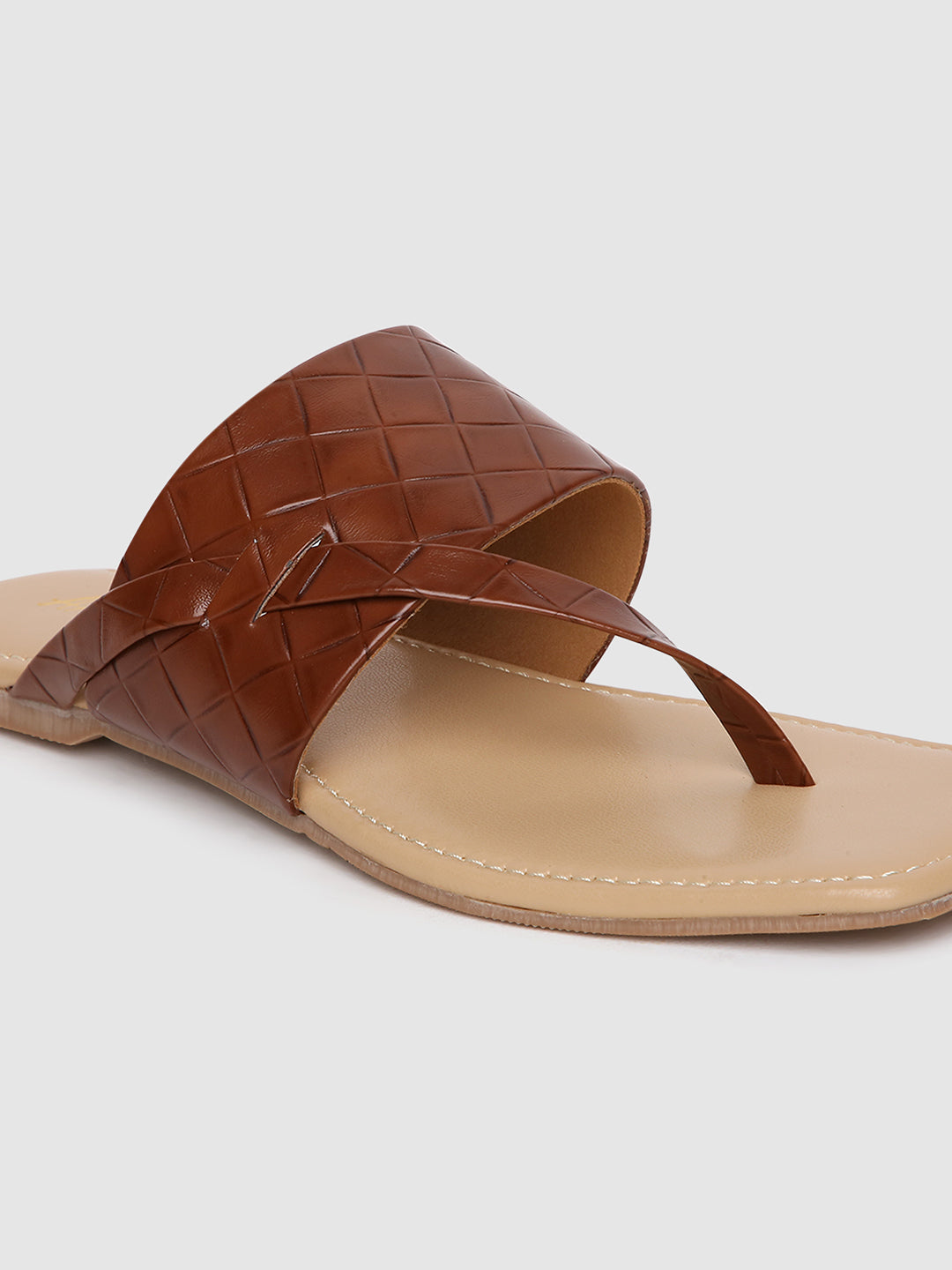 Tan Checkered Casual Flats