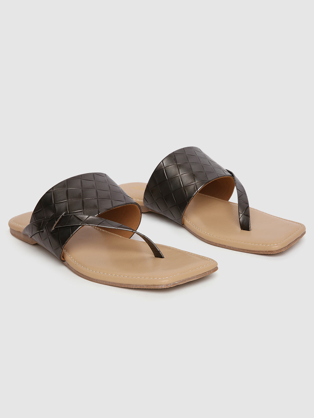 Tan Checkered Casual Flats