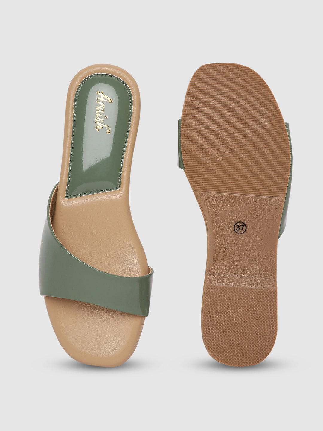 Olive Solid Open Toe Flats