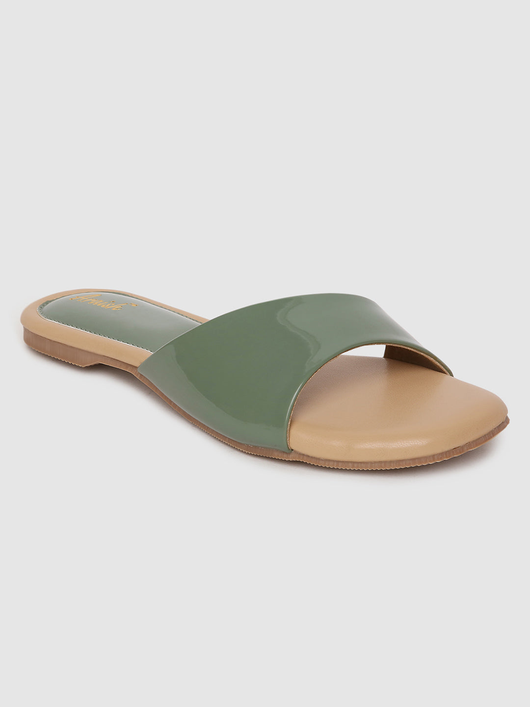 Olive Solid Open Toe Flats