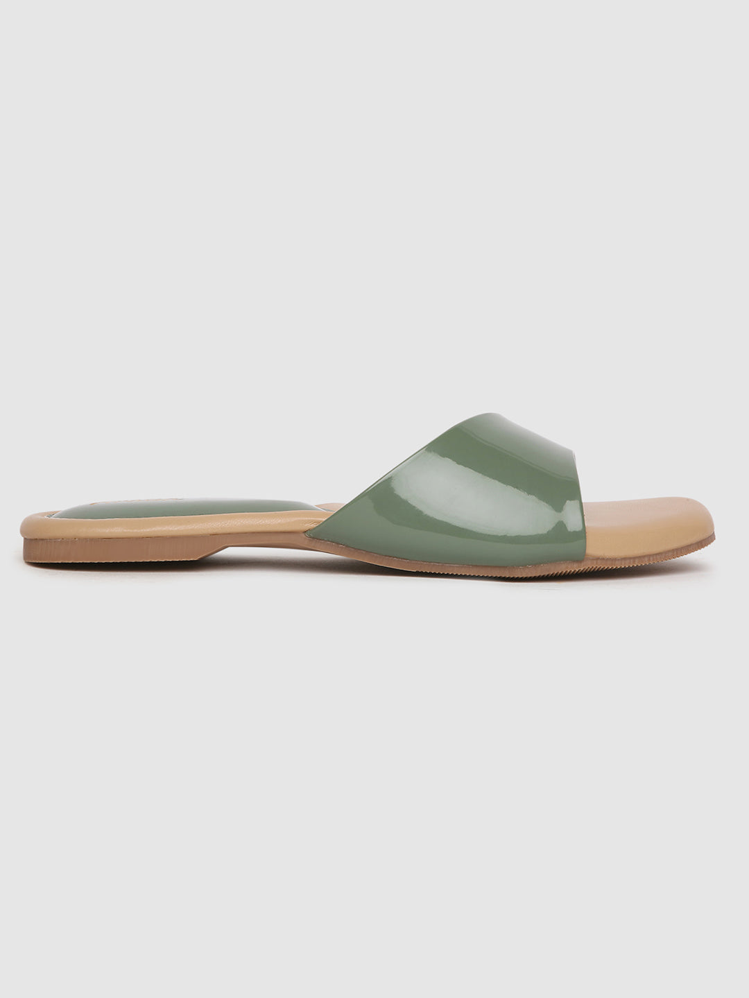 Olive Solid Open Toe Flats