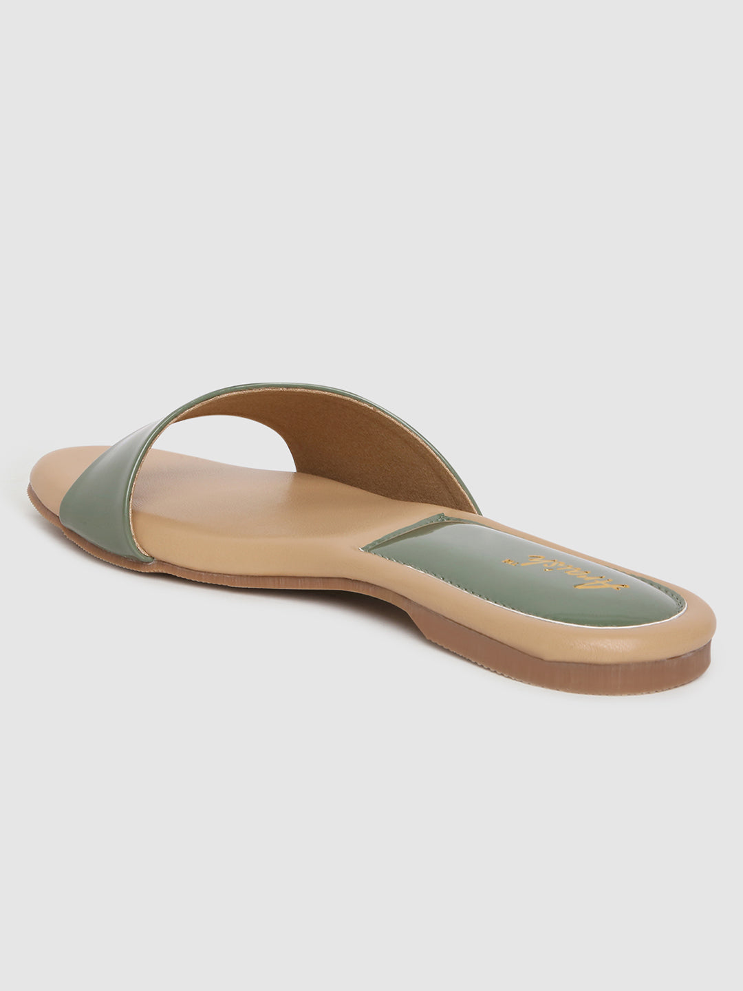 Olive Solid Open Toe Flats