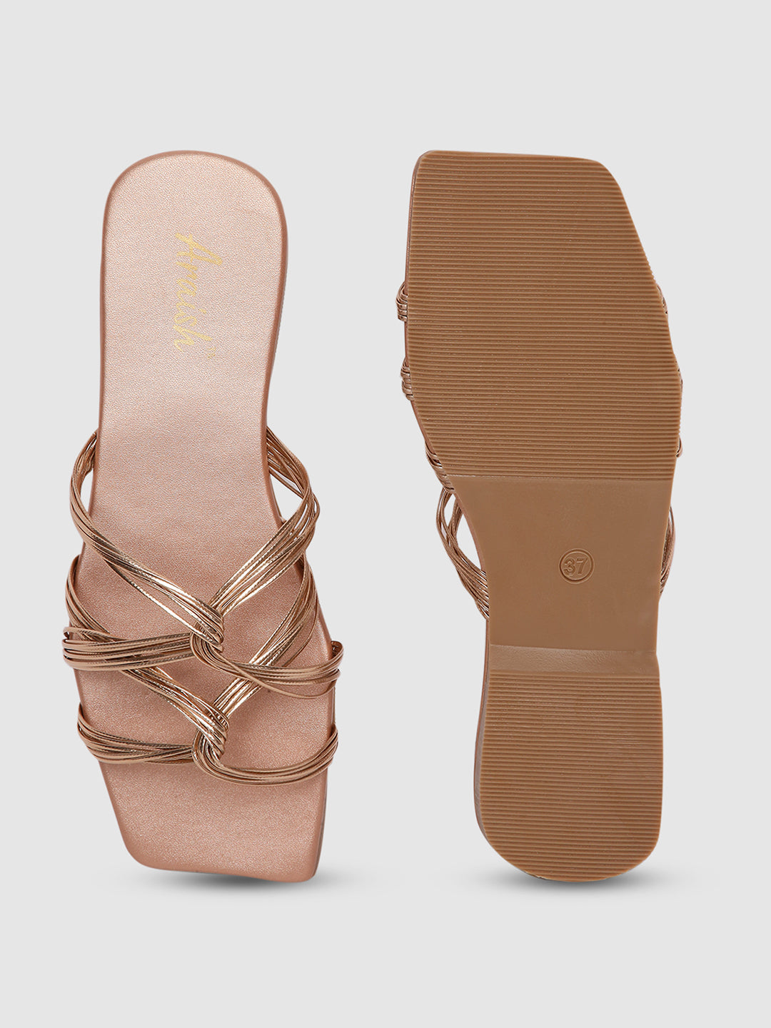 Rose Gold Weaved Casual Flats