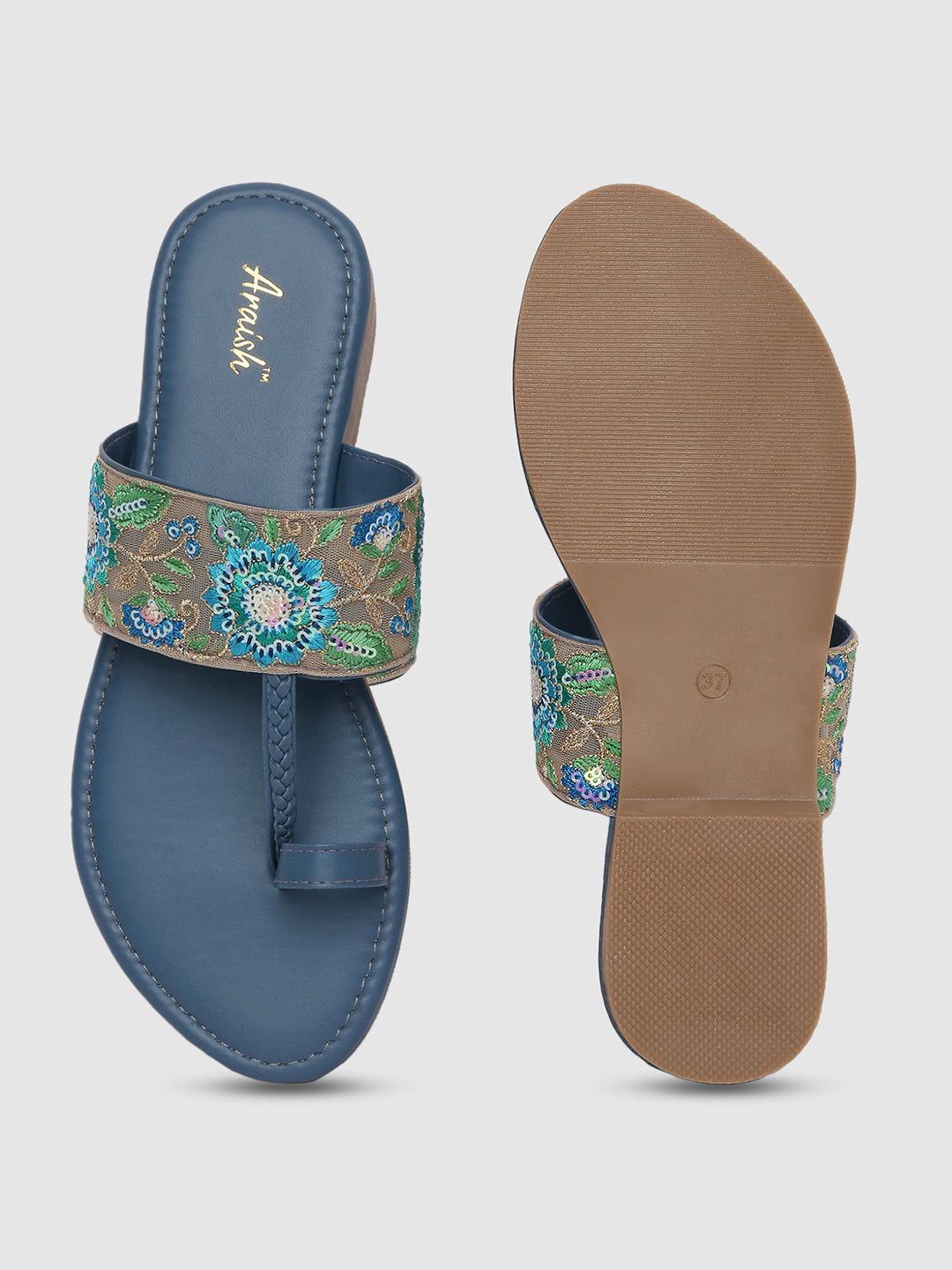 Navy Embroidered Flats