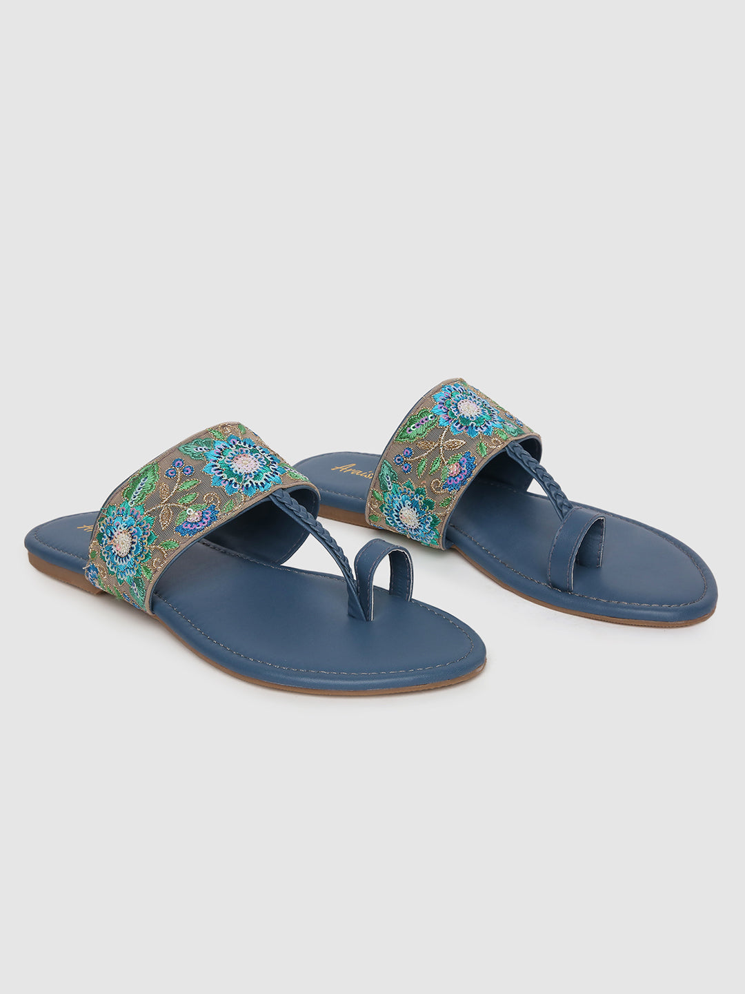 Navy Embroidered Flats
