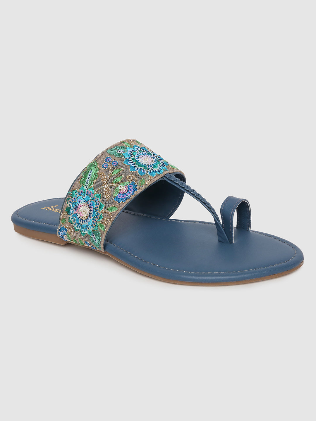 Navy Embroidered Flats