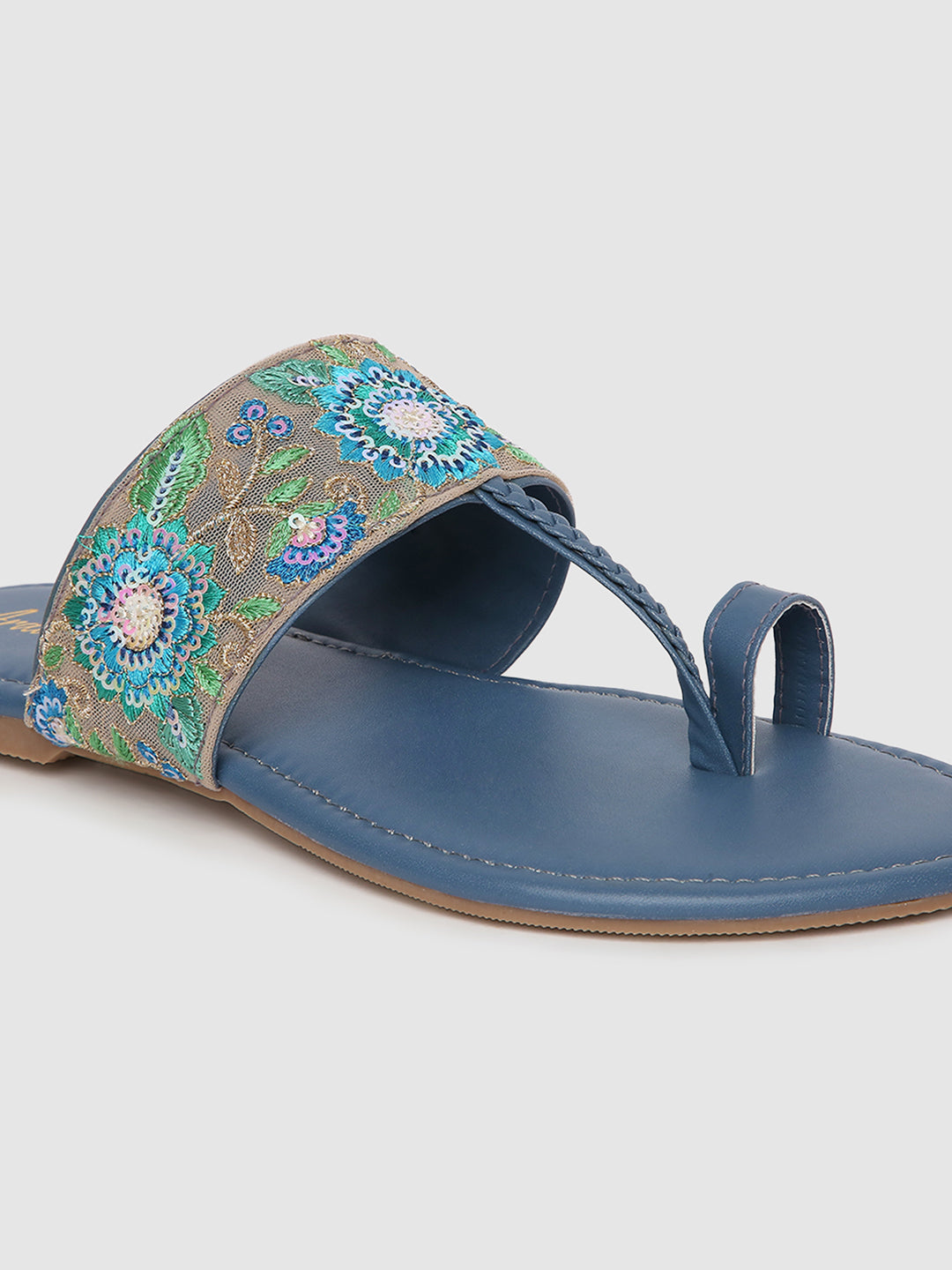 Navy Embroidered Flats