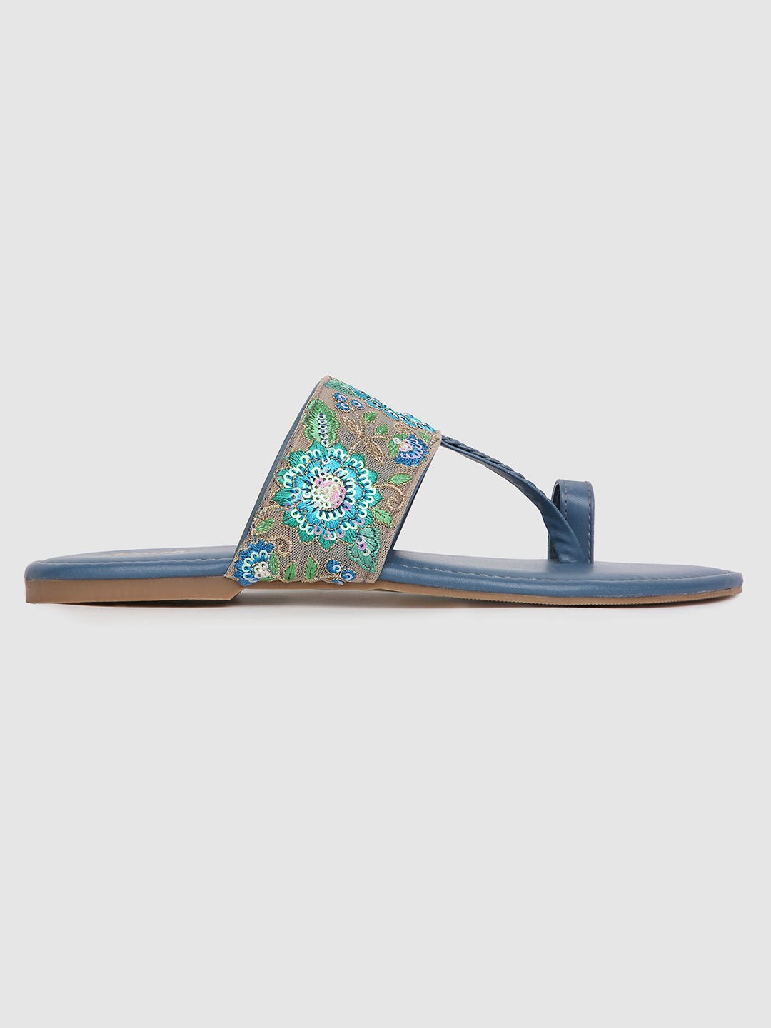Navy Embroidered Flats
