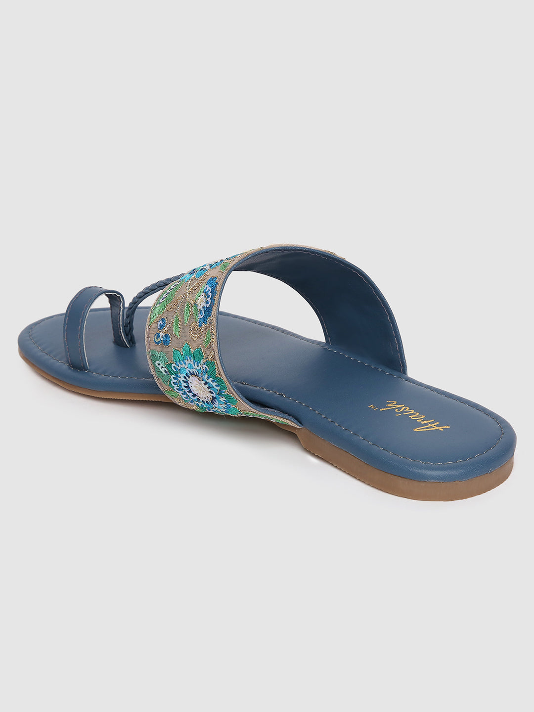 Navy Embroidered Flats