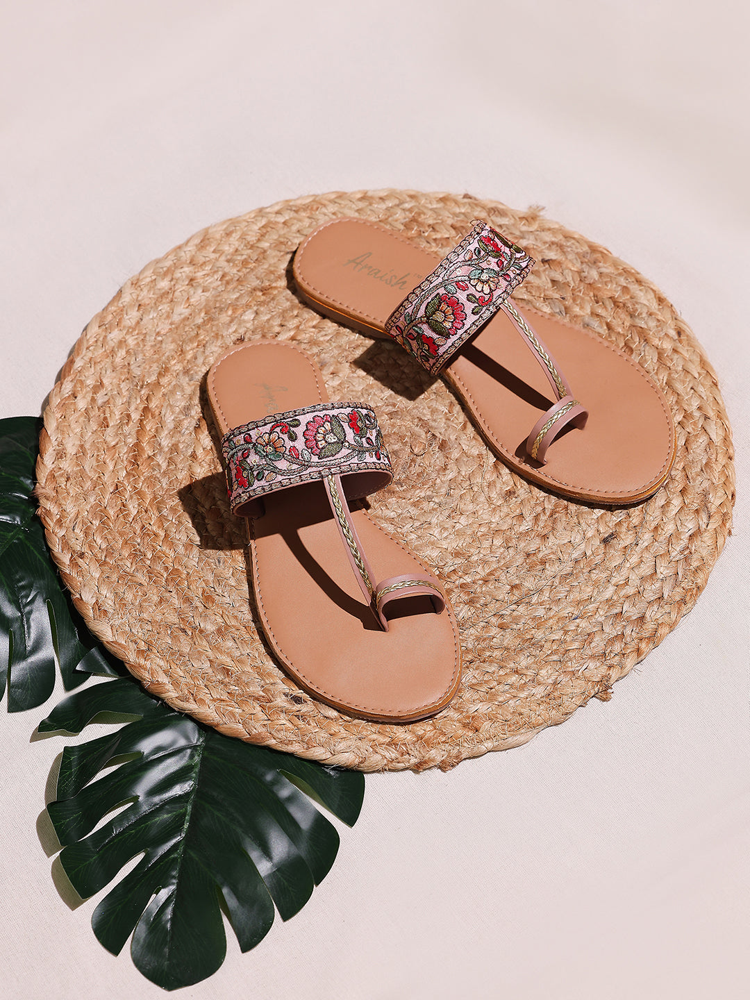 Peach Embroidered Flats