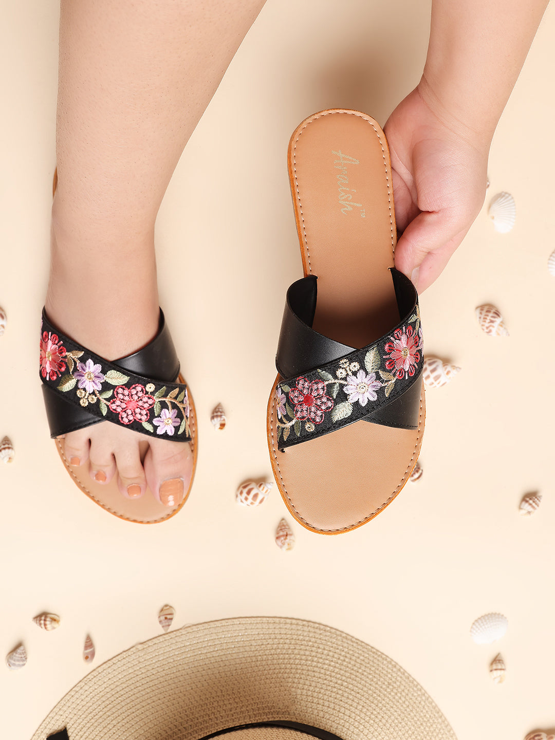 Black Embroidered Casual Flats