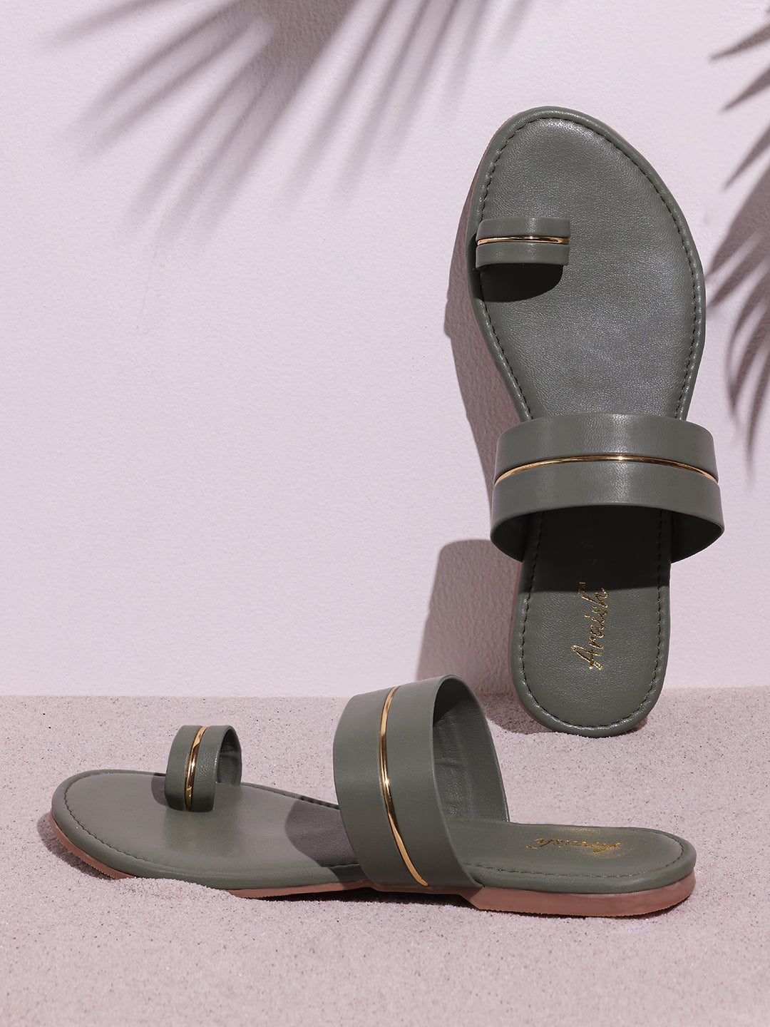 Olive Metallic Strap One Toe Flats