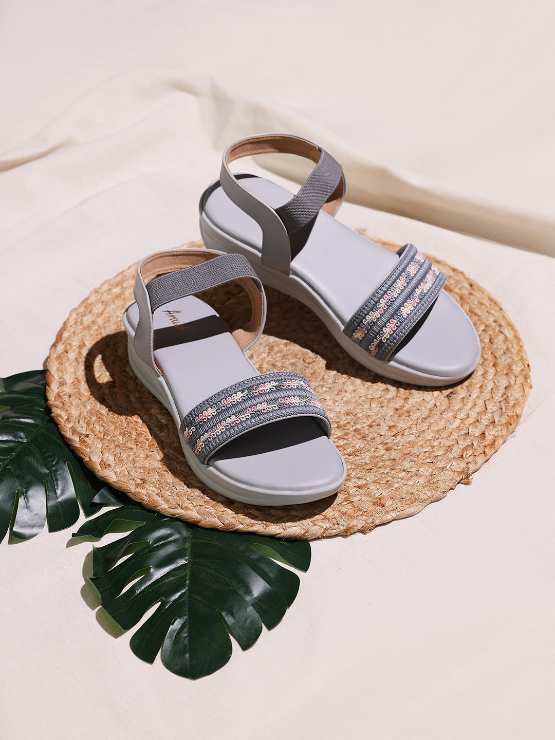 Grey Weave Platform Heel