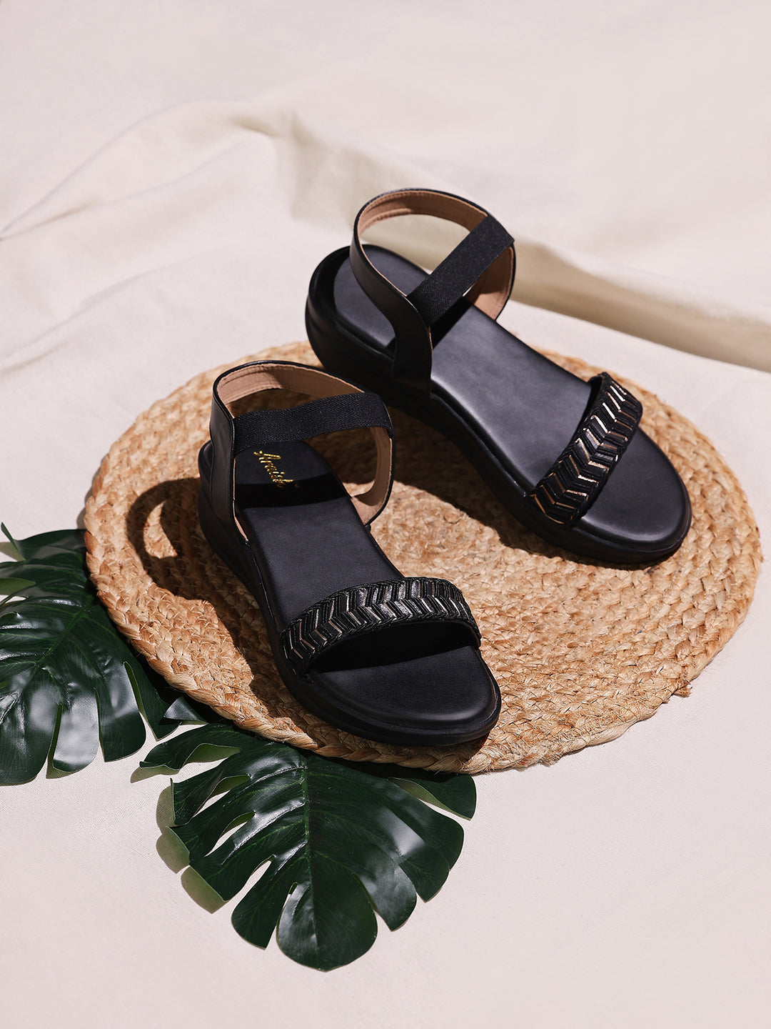 Black Weaved Platform Heels