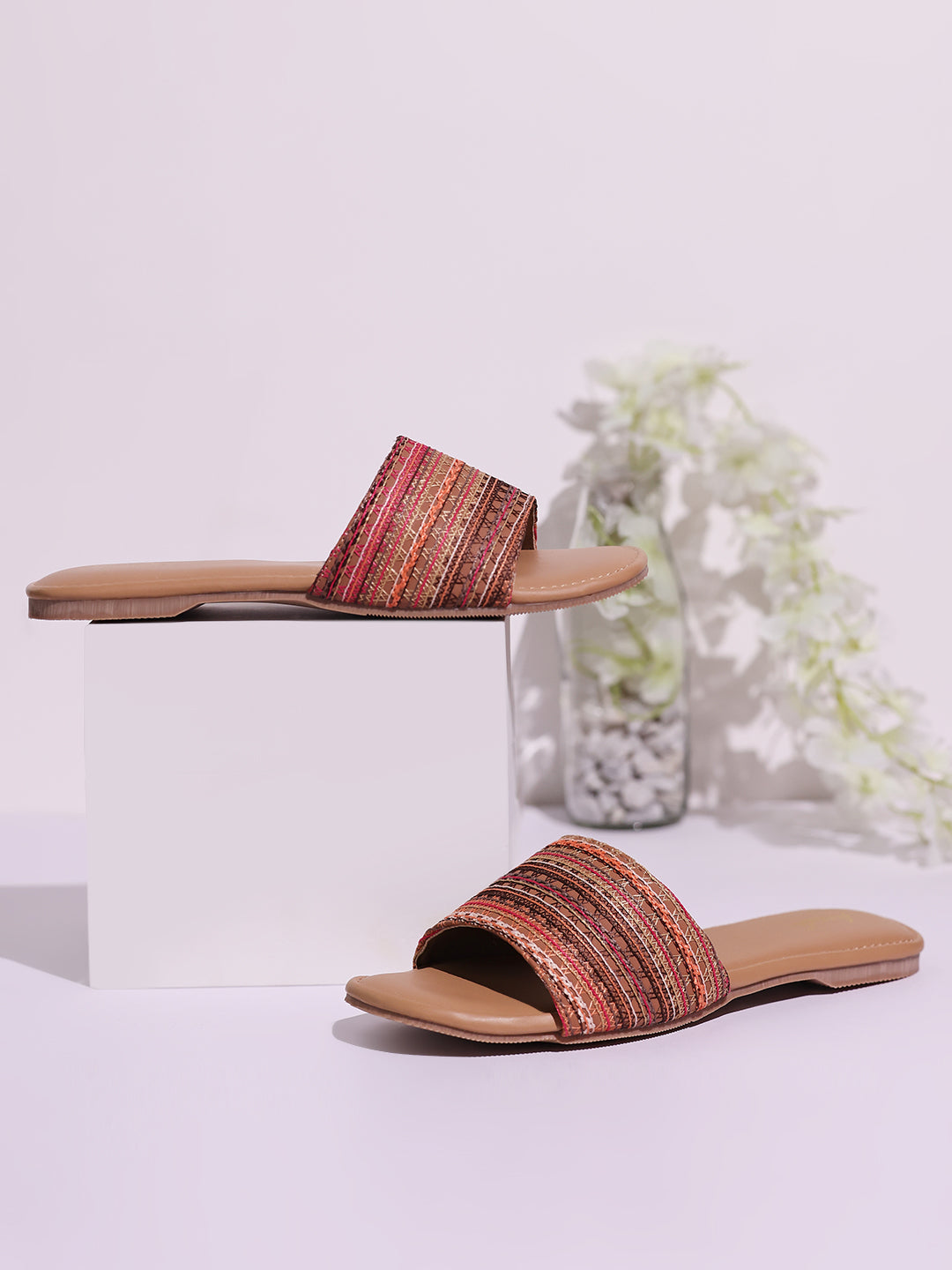 Beige Weaved Casual Flats