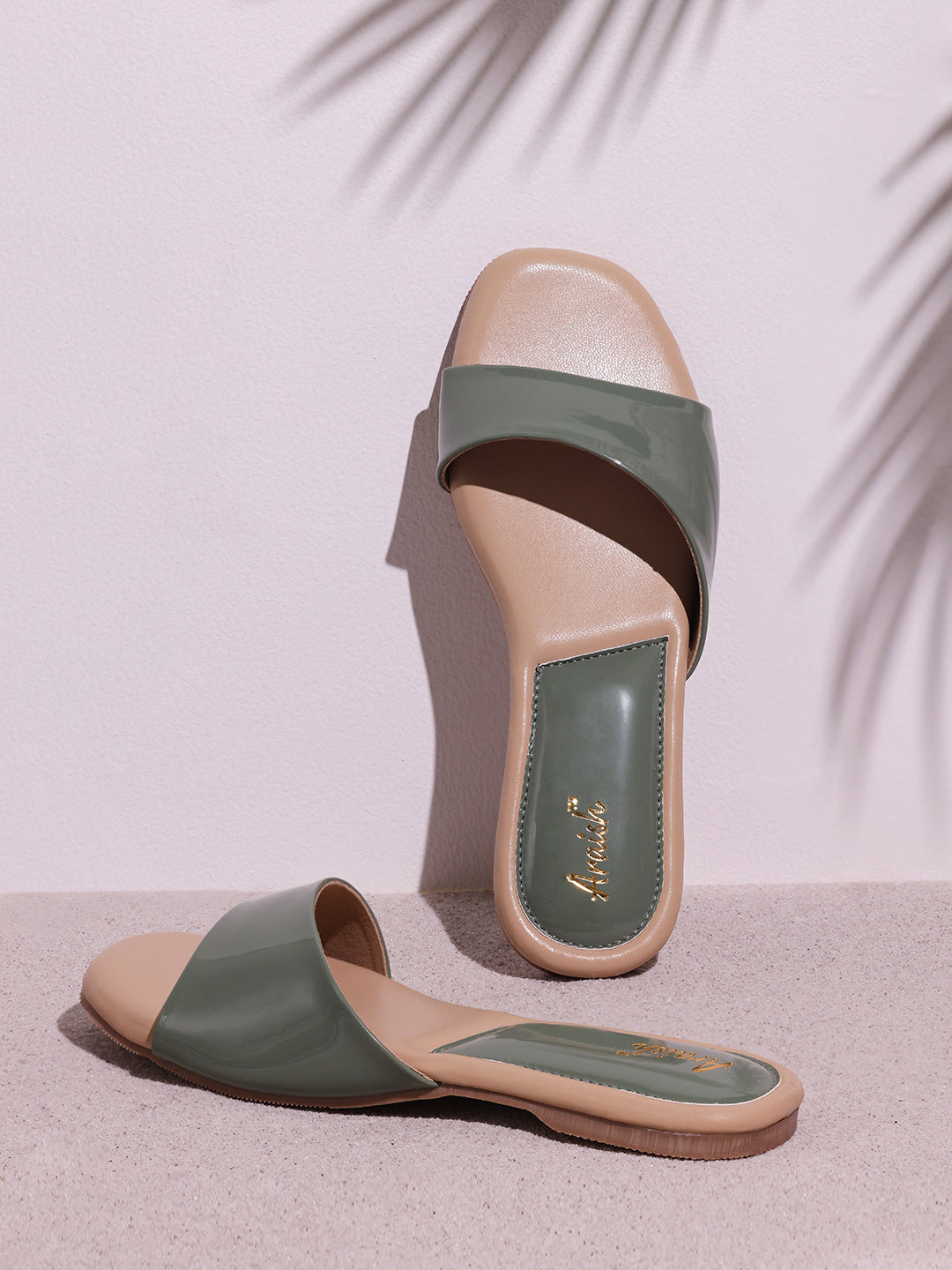 Olive Solid Open Toe Flats