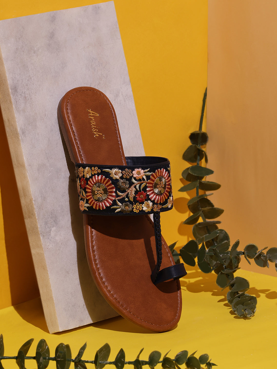 Black Embroidered Casual Flats
