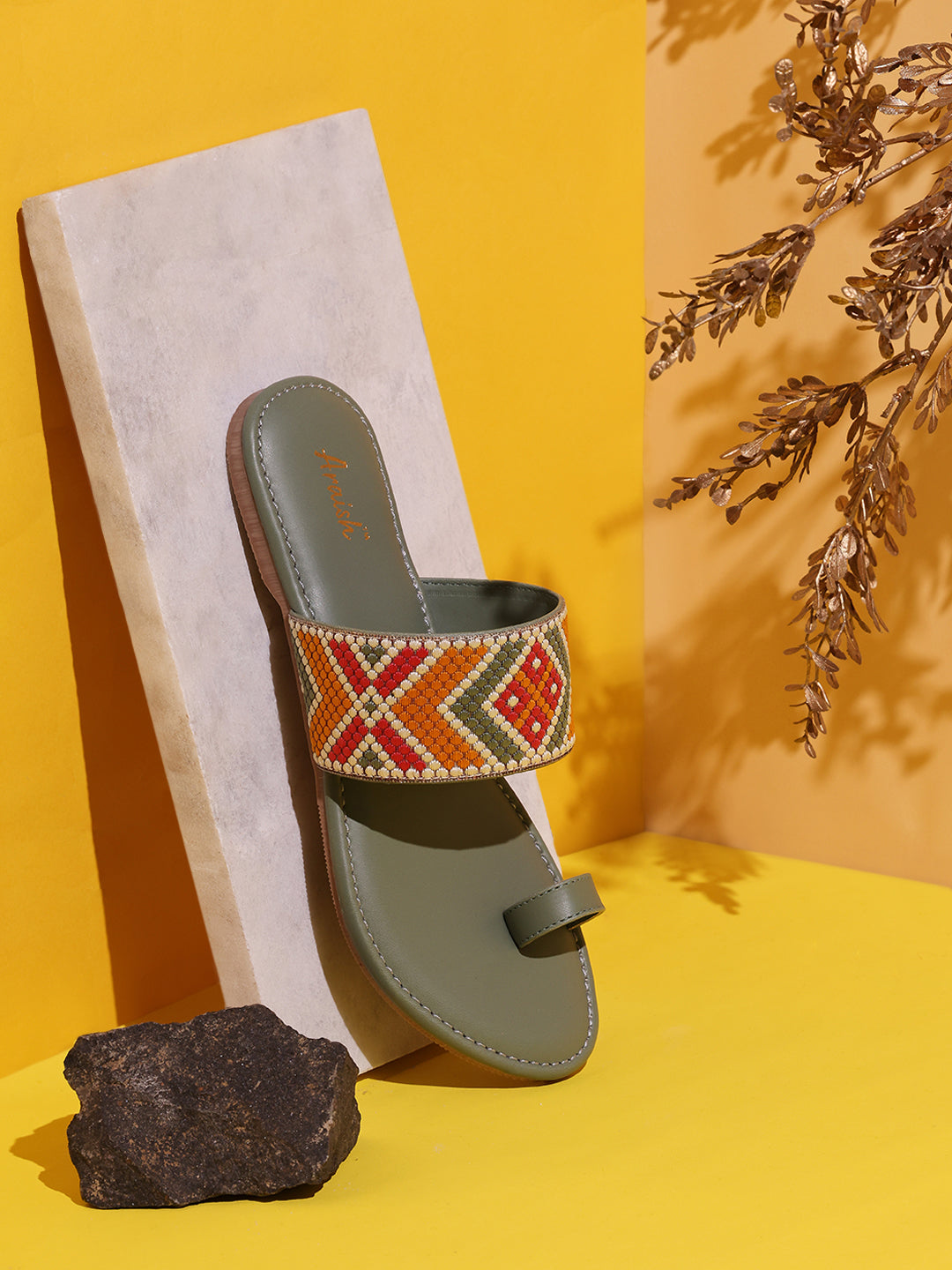 Olive Weave Casual Flats