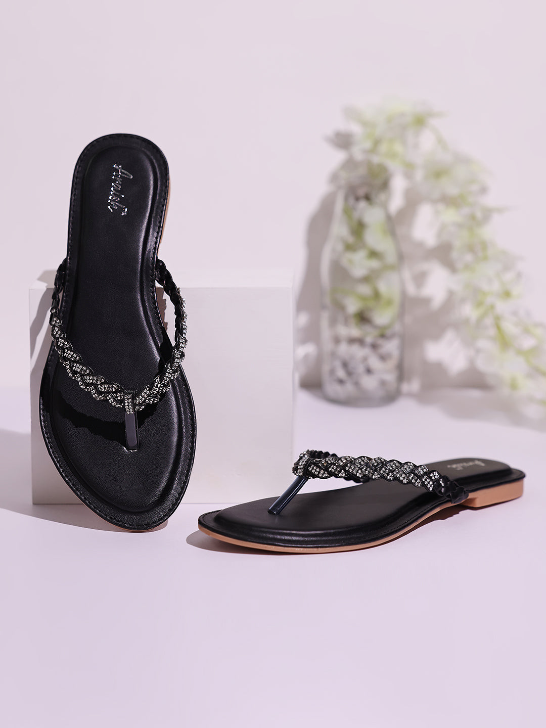 Black Studded Casual Flats