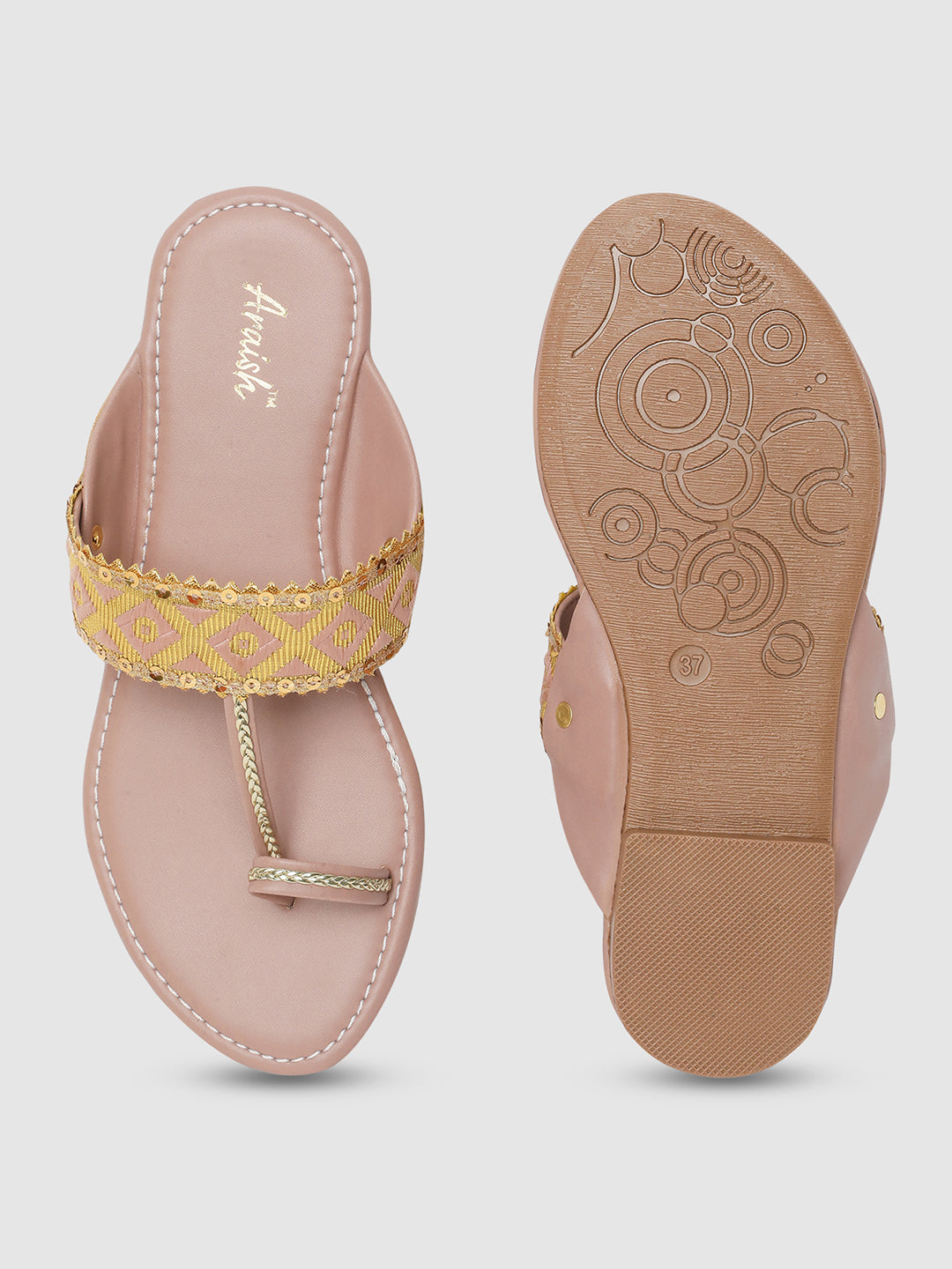Peach Embroidered Kolhapuris
