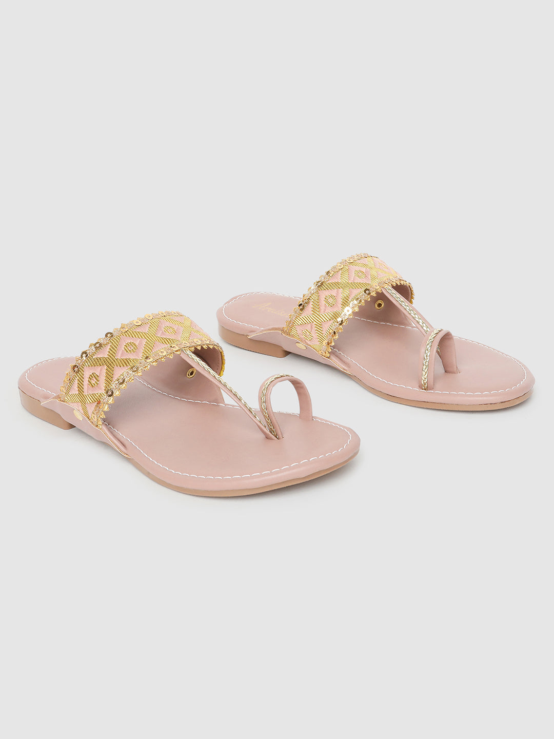 Peach Embroidered Kolhapuris