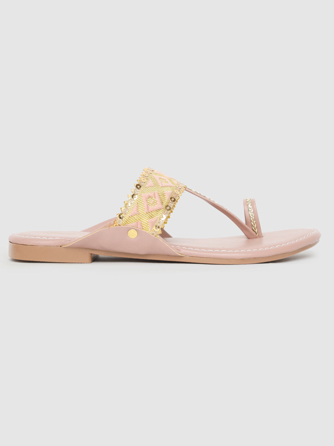 Peach Embroidered Kolhapuris