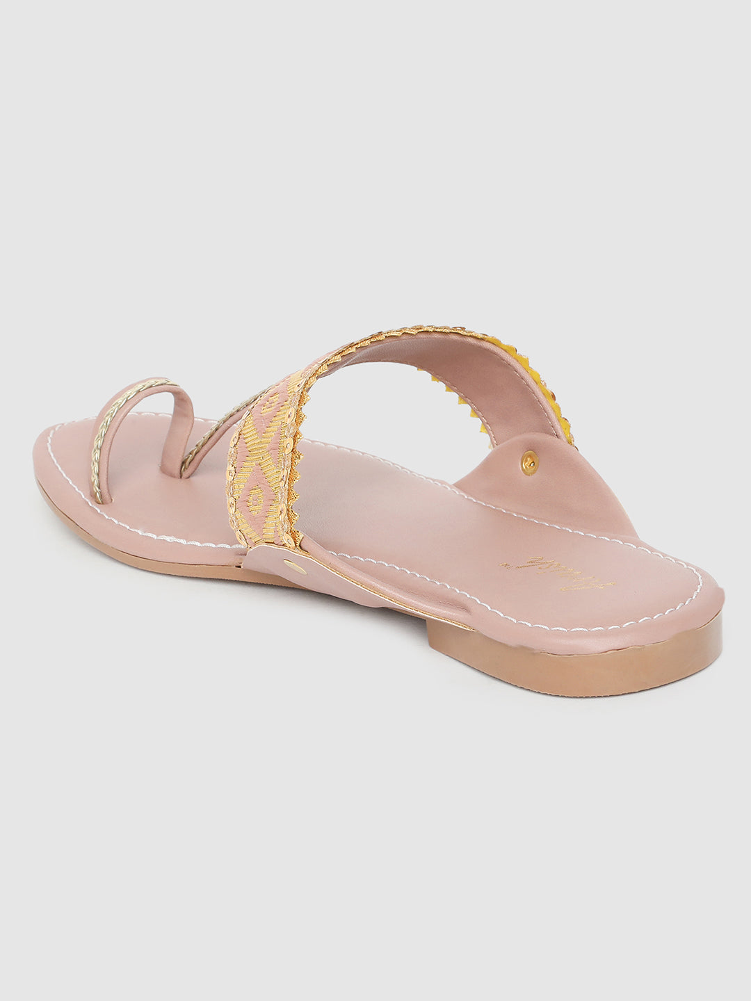 Peach Embroidered Kolhapuris