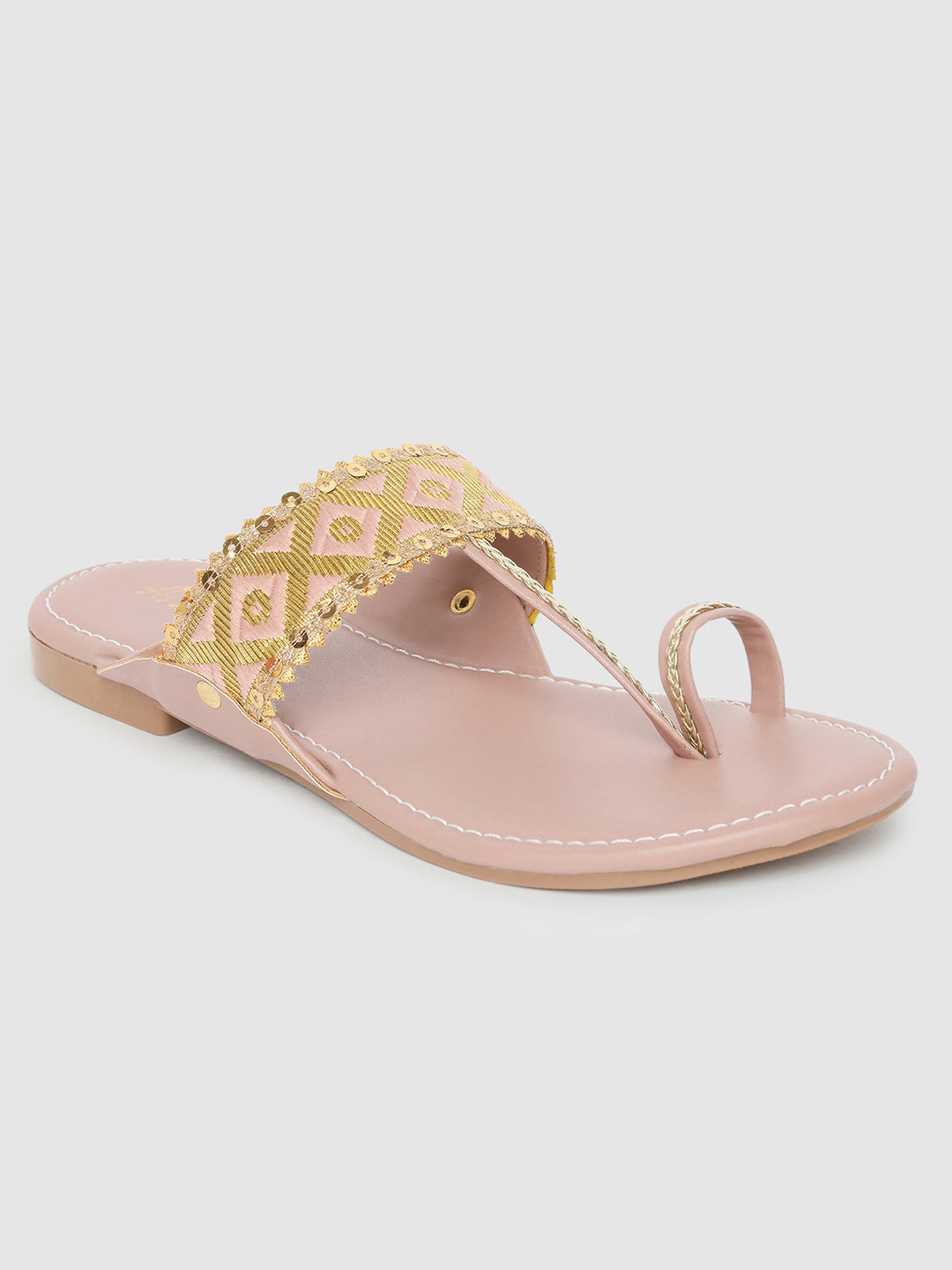Peach Embroidered Kolhapuris