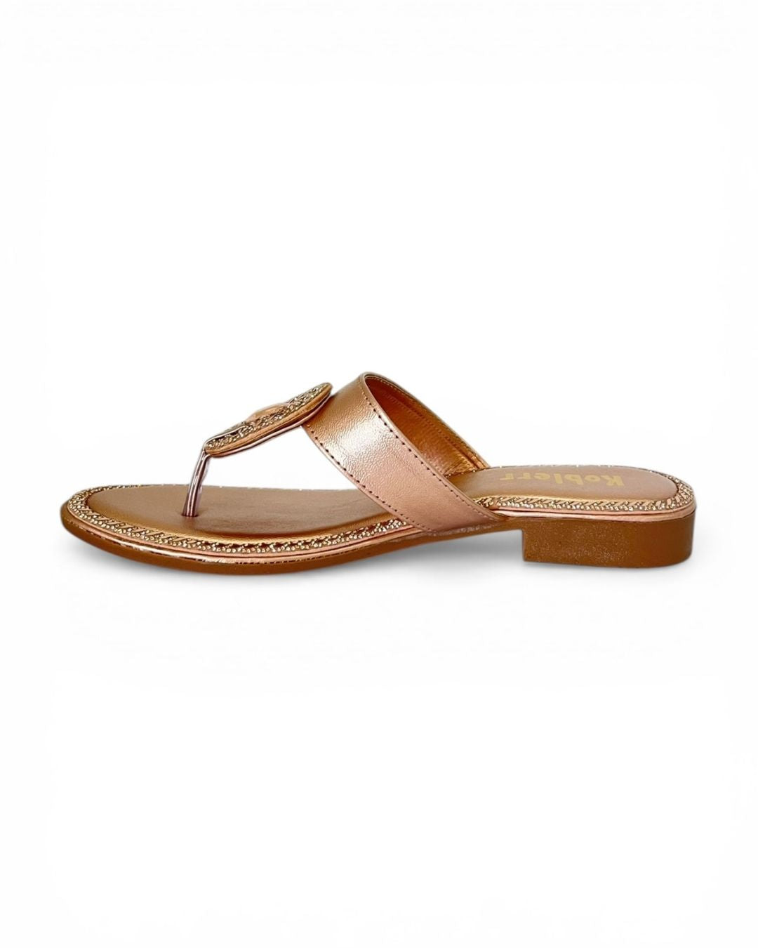Rose Gold Ethnic Block Sandals