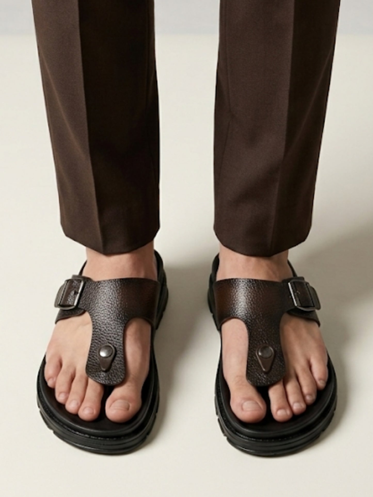 Men's Leather T-Strap Sandals