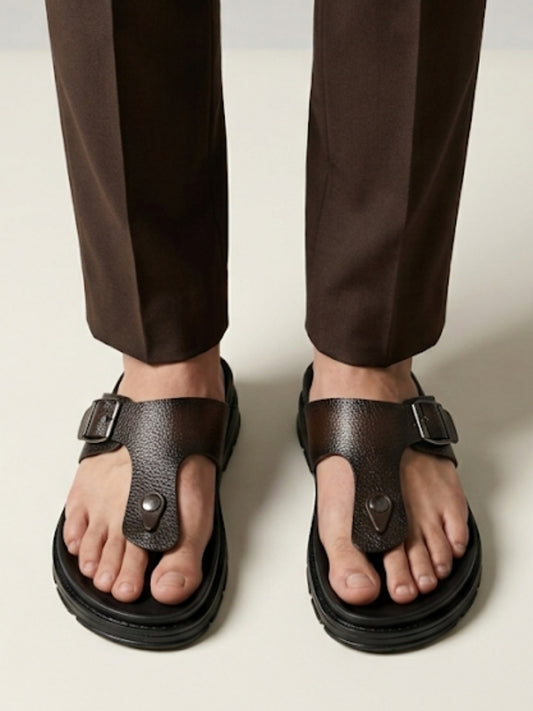 Men's Leather T-Strap Sandals
