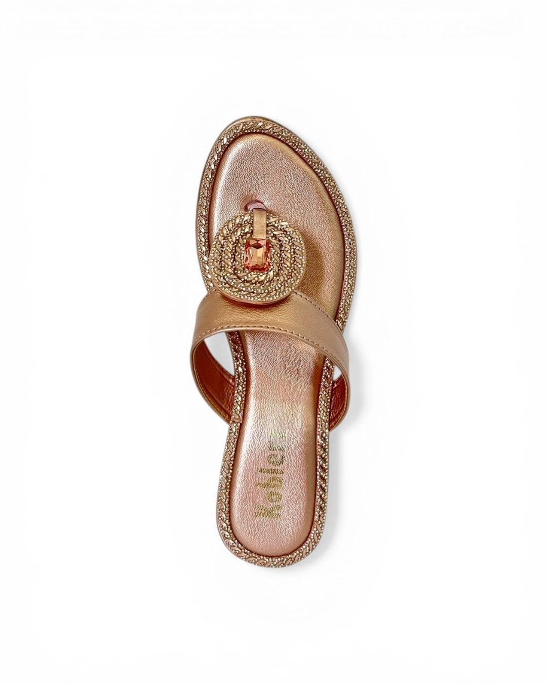 Rose Gold Ethnic Block Sandals