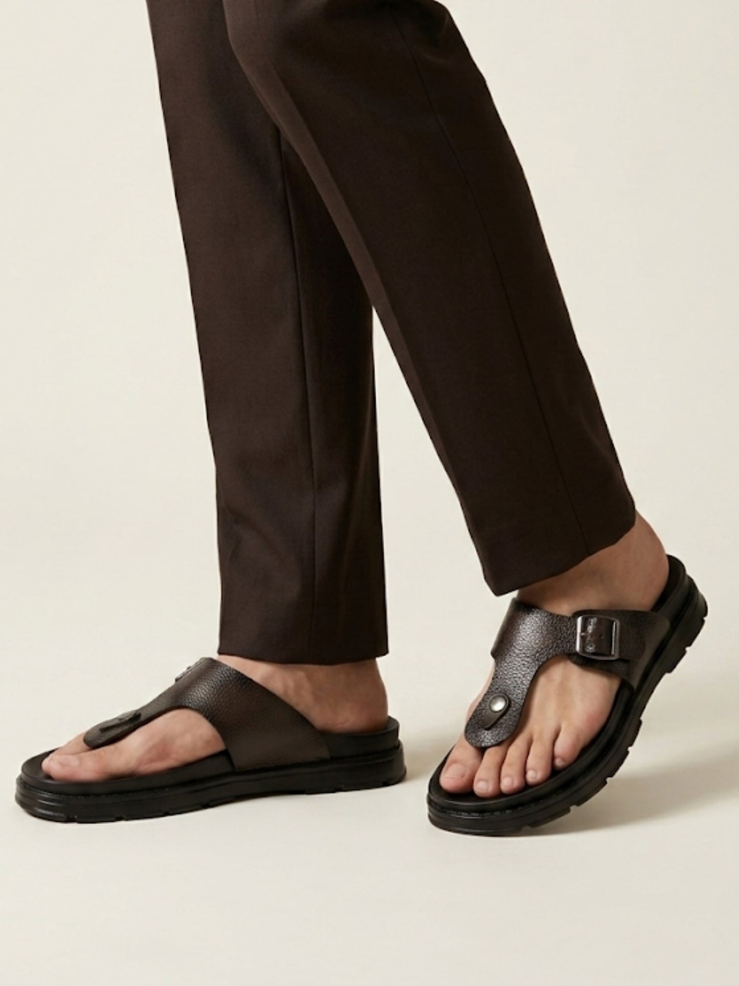 Men's Leather T-Strap Sandals