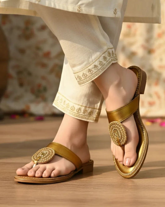 Copper Ethnic Block Sandals