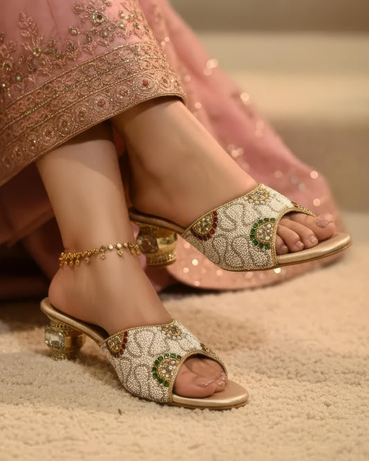 Embellished Ethnic Block Mules