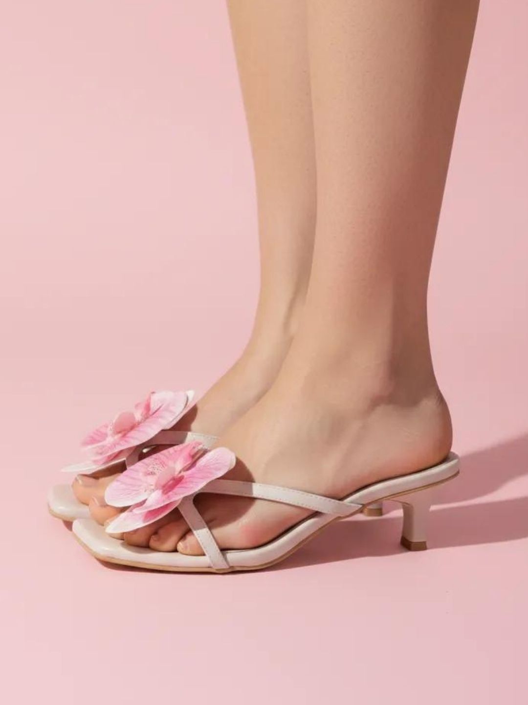 Beige Orchid Floral Heels