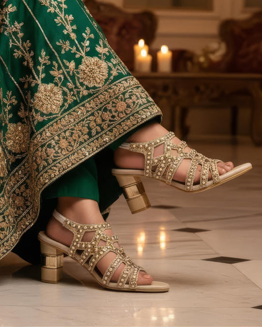 Embellished Ethnic Block Sandals