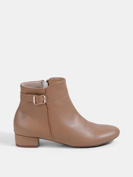 Beige Block Heel Boots