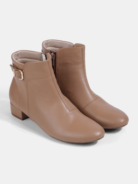 Beige Block Heel Boots