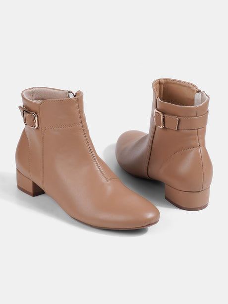 Beige Block Heel Boots