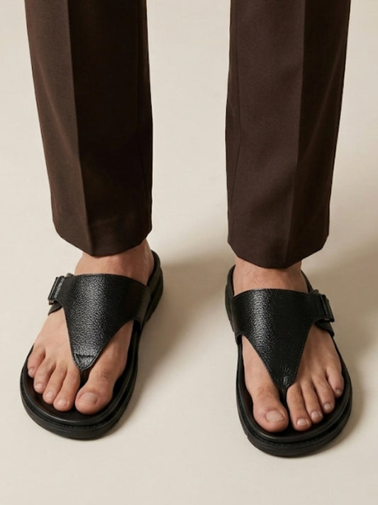 Men's Black Thong-Strap Sandals