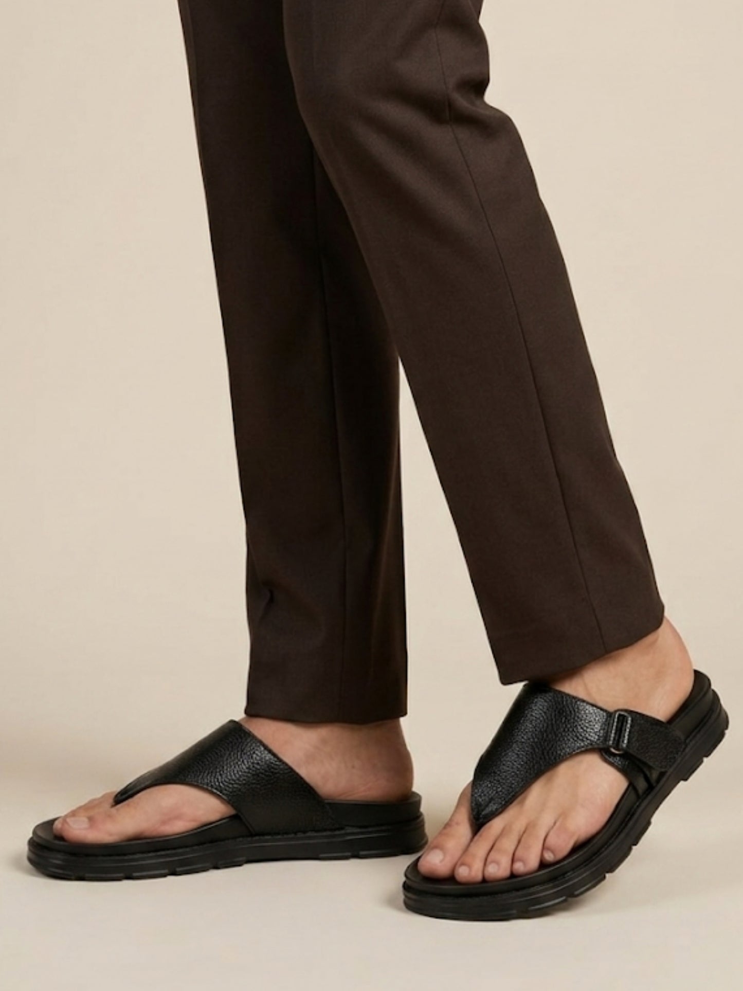 Men's Black Thong-Strap Sandals