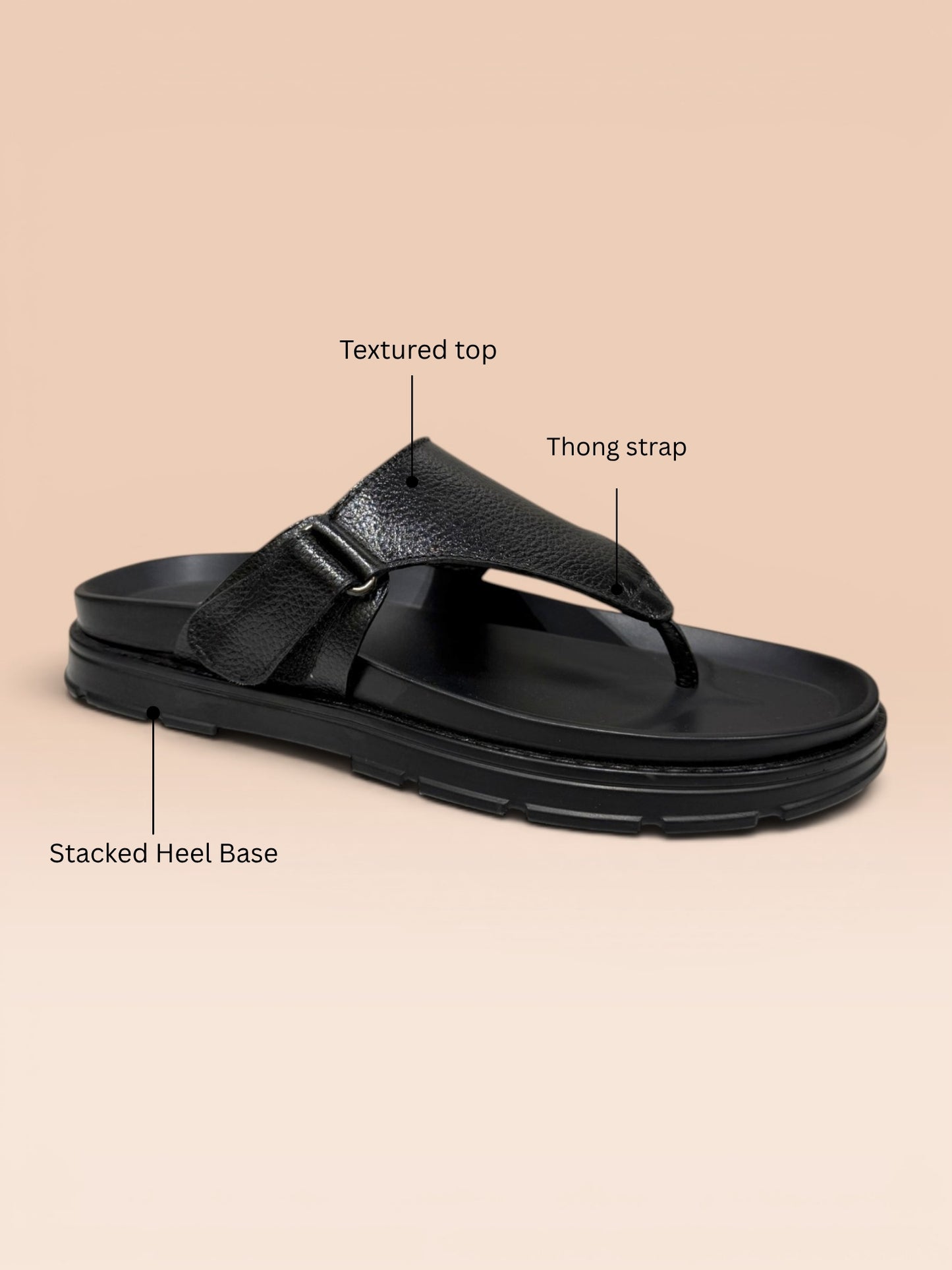 Men's Black Thong-Strap Sandals