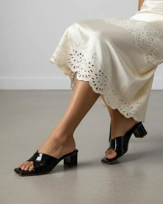 Black Slip-On Block Heels