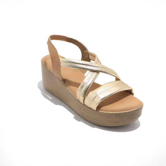 Gold Dual Cross Strap Wedges