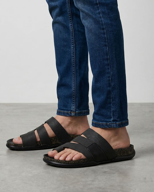 Black Comfort Leather Sandals