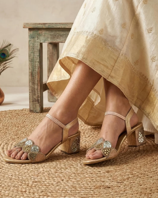Embellished Back Strap Block Heels