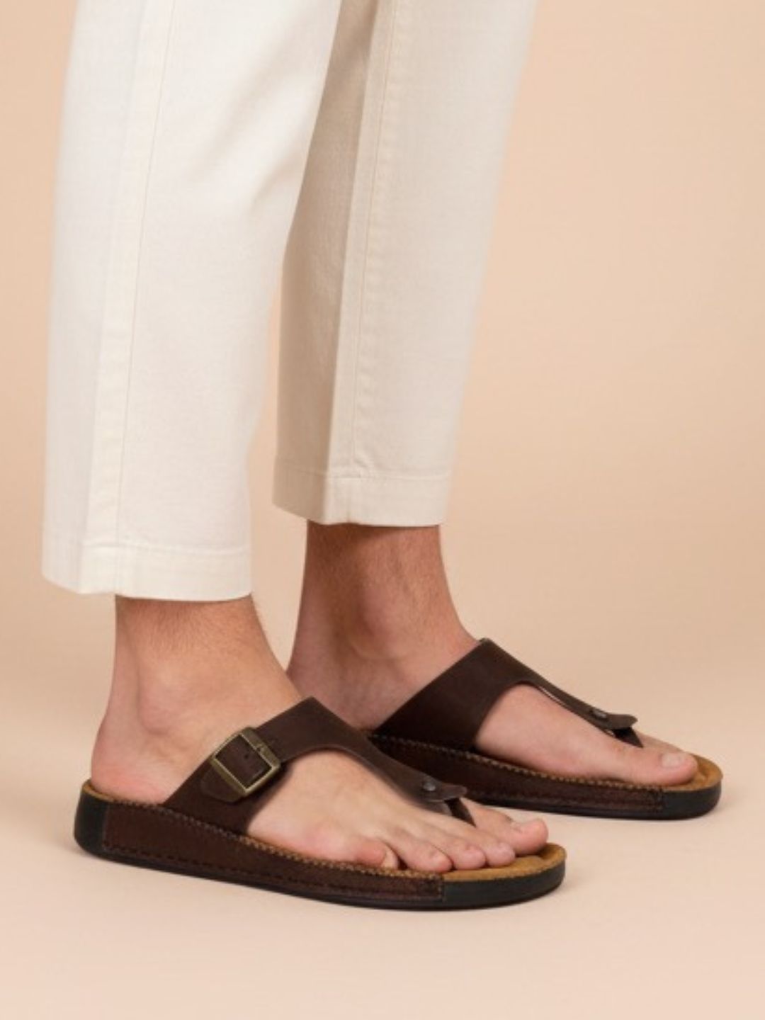 Brown T-strap Buckle Sandals