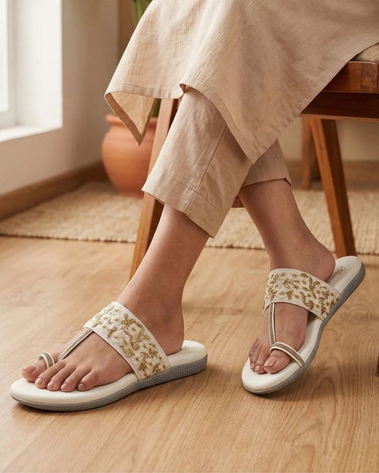 White ethnic comfort sandals